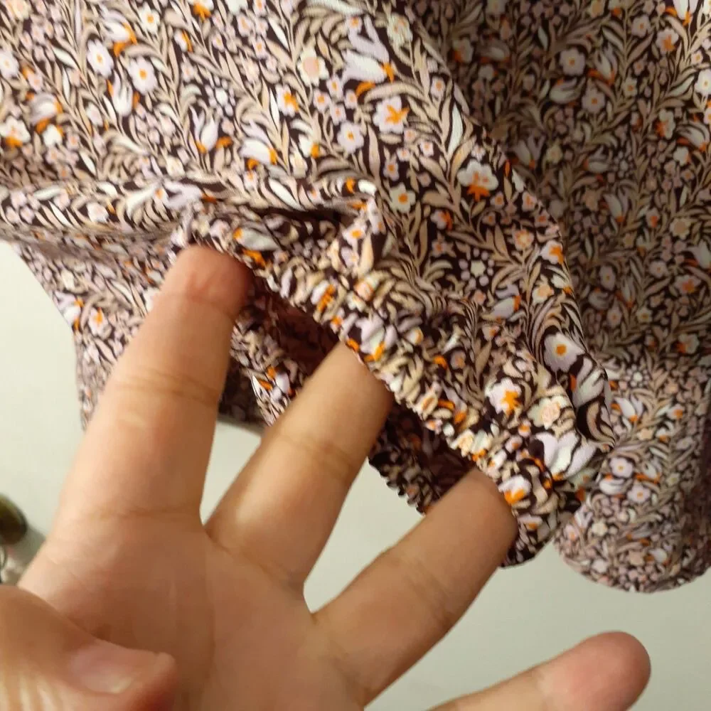 J. Crew Women's M Top Brown Floral Print Keyhole Neck Blouse Shirt J.crew